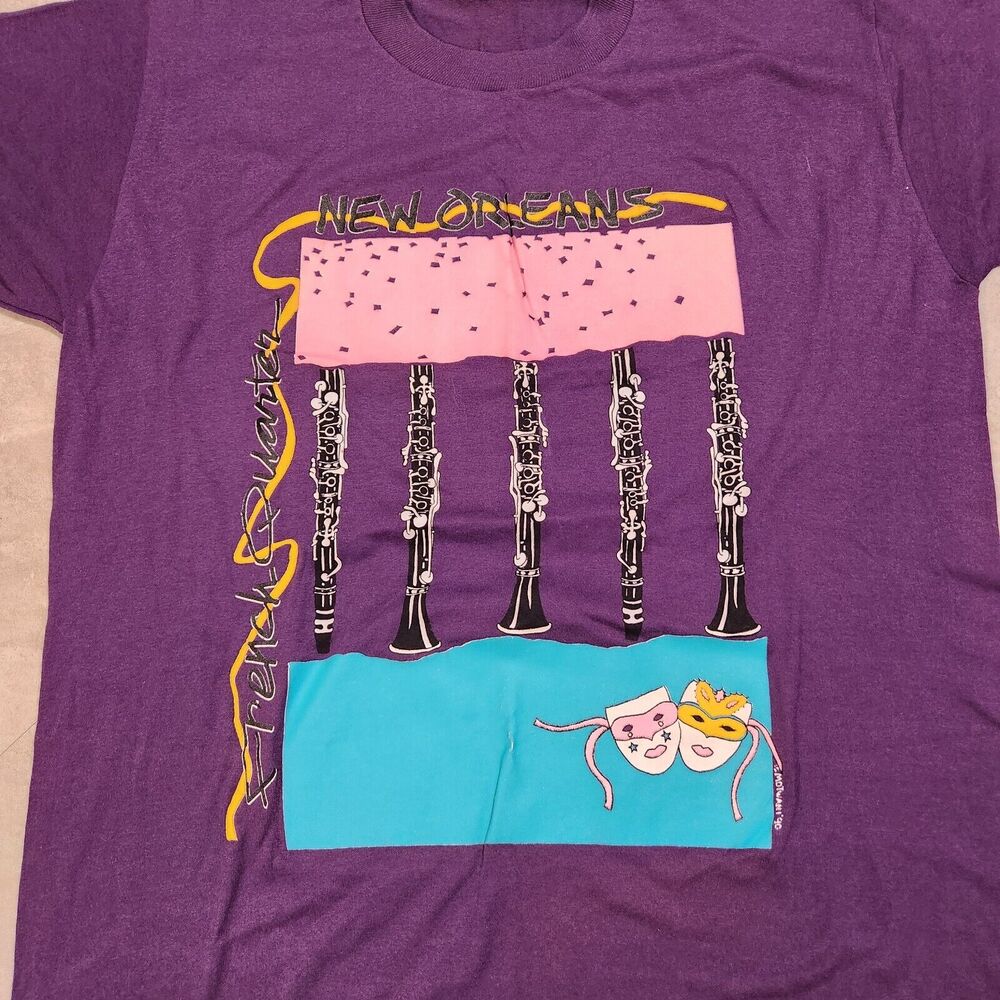 VTG 90s 1990 New Orleans French‎ Quarter Mardi Gras XL Single Stitch T Shirt USA - Picture 4 of 11
